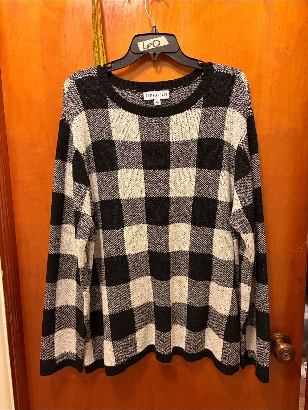 Southern Lady Black & White Buffalo Plaid Crewneck Sweater
